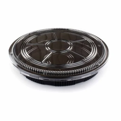 Plateau sushis rond noir + couvercle 28cm (4x25) E&C