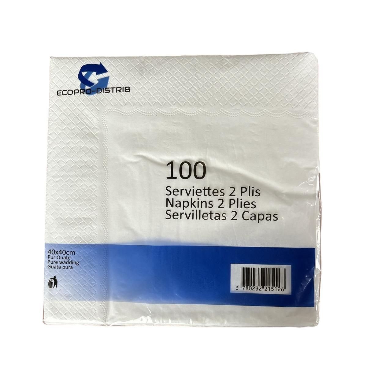 Serviettes blanches 40x40 double pli E&C (20x100)