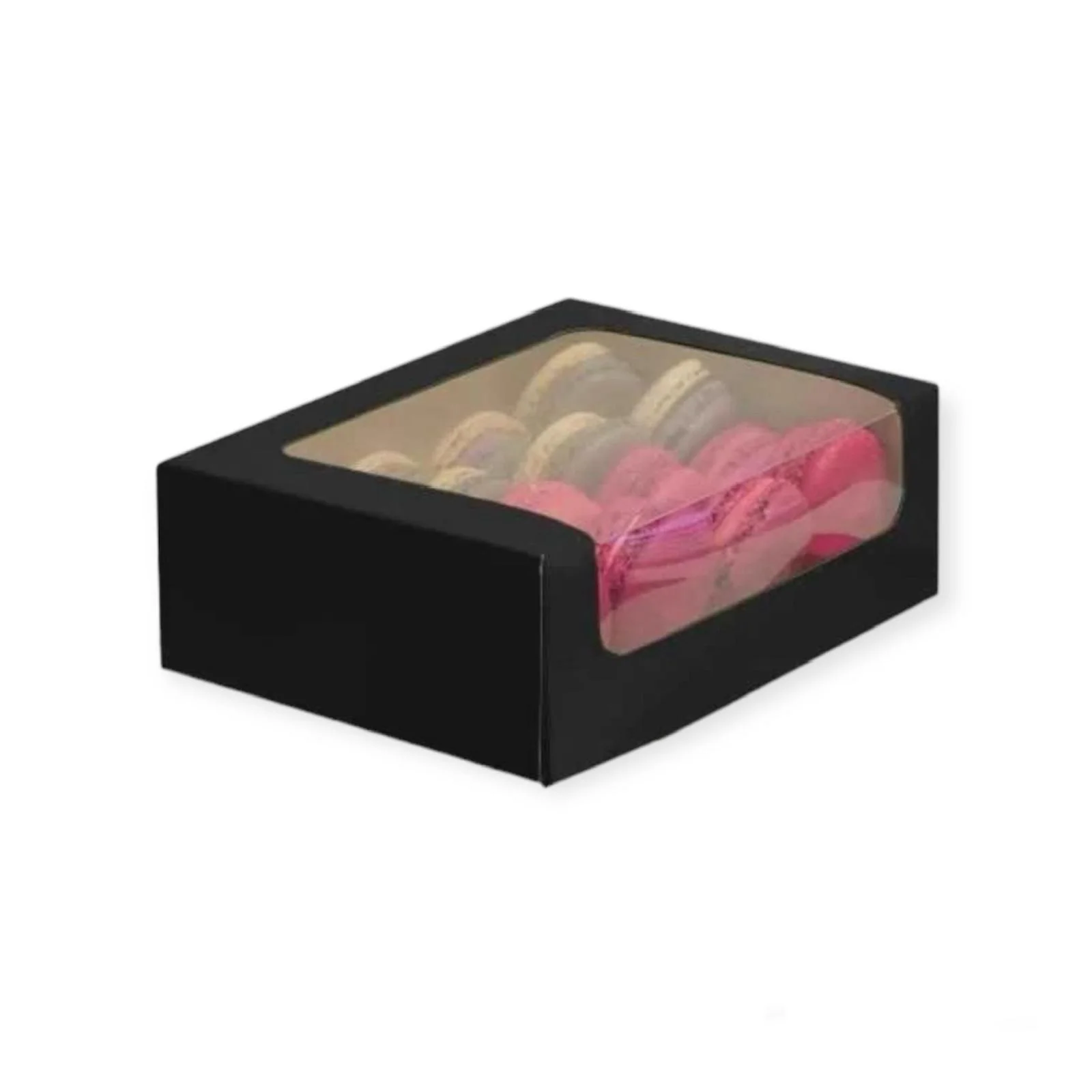 BOITE A MACARONS A FENETRE NOIR 17,5x12,2x5,5 (50PCS)