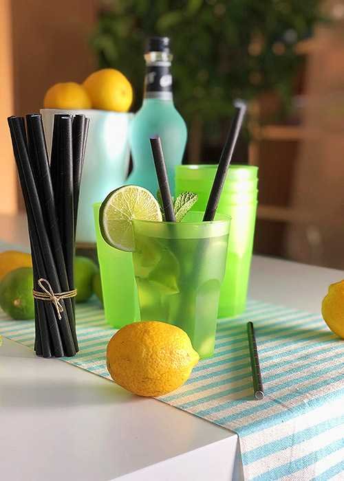 Paille NOIR Ø12 large en papier emballée individuellement12x210mm (20x100pcs) E&C