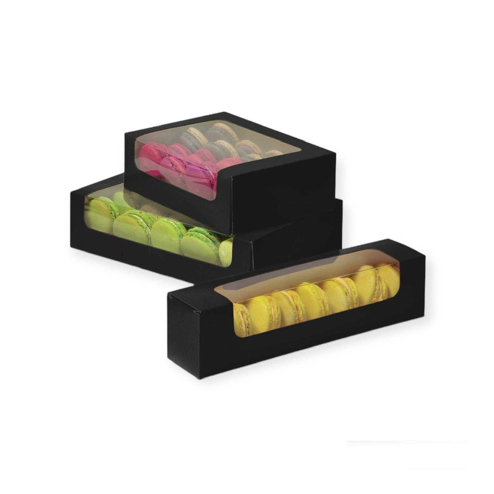 BOITE A MACARONS A FENETRE NOIR 17,5x12,2x5,5 (50PCS)