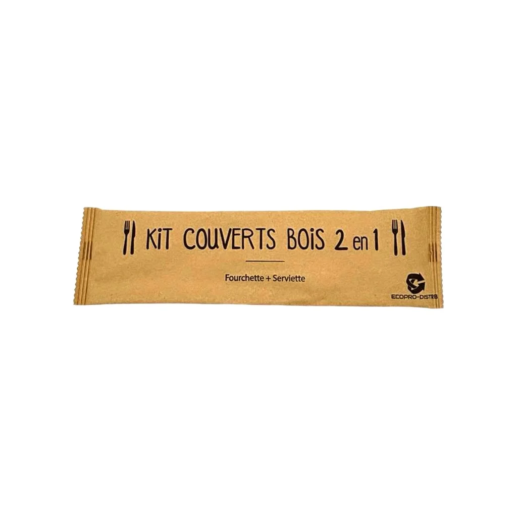 Kit couvert en bois 2en1  Fourchette + Serviette  E&C