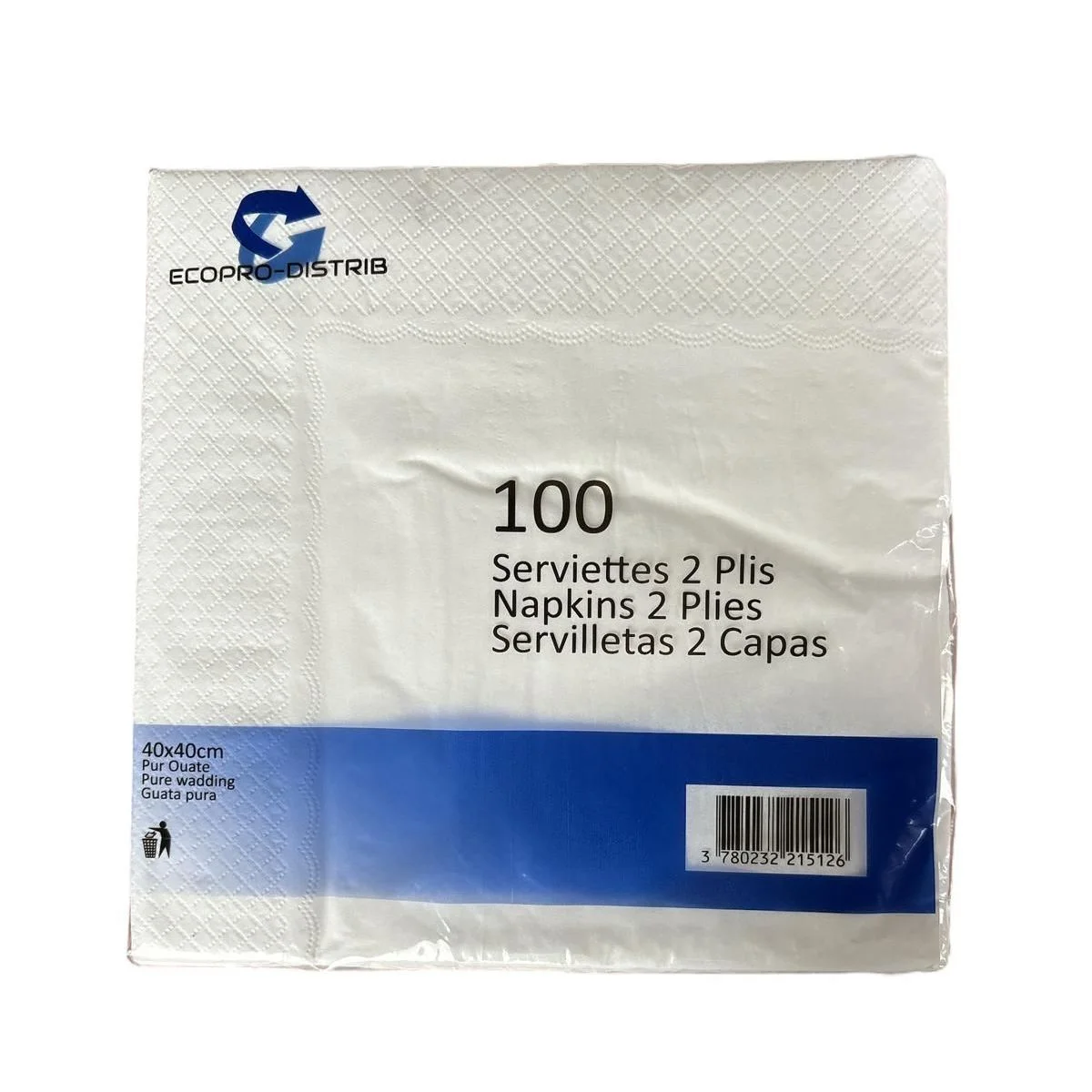 Serviettes blanches 40x40 double pli E&C (1x100)