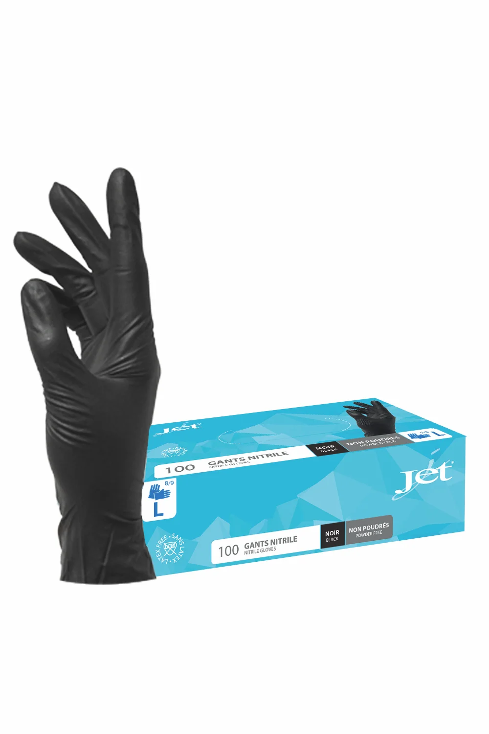 Gants nitrile noir non poudrés taille L 100 pcs